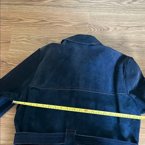 Men’s Vintage 1970s Navy Suede Belted Jacket, L - Picture 7 of 10